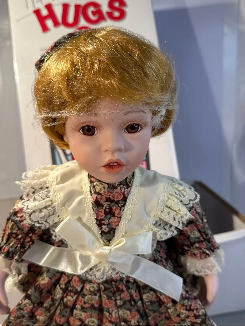 Hugs & Kisses Porcelain Doll Tiffany Brown Floral Dress